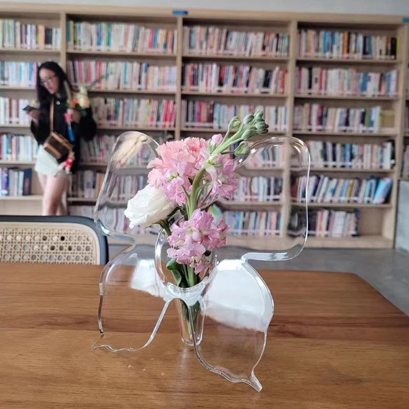 Transparent Butterfly Acrylic Flower Vase Three-dimensional Qme