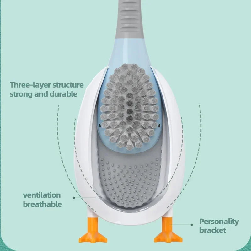 Cute Diving Duck Style Toilet Brush Wall-mounted Floor-Standing Silicone Toilet Brush with Base Bathroom Cleaning Brush Set Qme