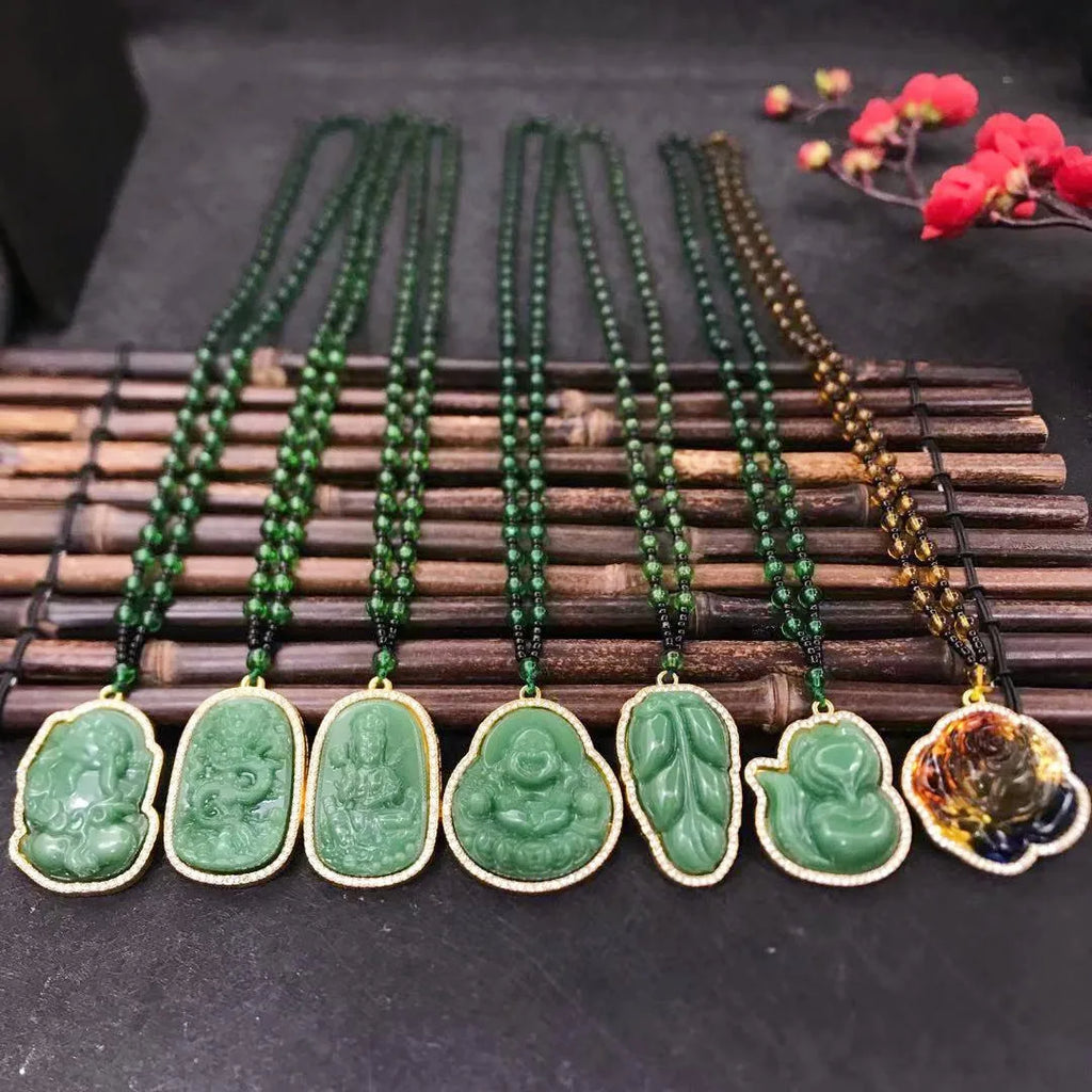 NEW Green Jade Buddha Pendant Necklaces Women Amulet Chinese Style Maitreya Necklace Jewelry New Sweater Style Drop Wholesale Qme
