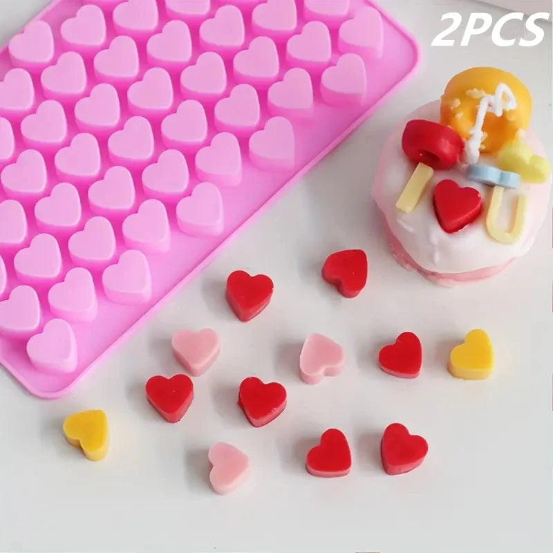 55 Mini Heart Shapes Silicone Soap Crayon Ice Cube Candy Decoration Chocolate Mold, Reusable Cake Mold Baking Kitchen Supplies Qme