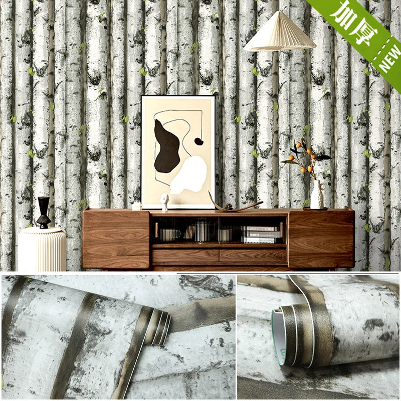 Blue Distressed Wood Wallpaper Thickening Vinyl Self-adhesive Qme Imitation birch tree 400cmx45cm