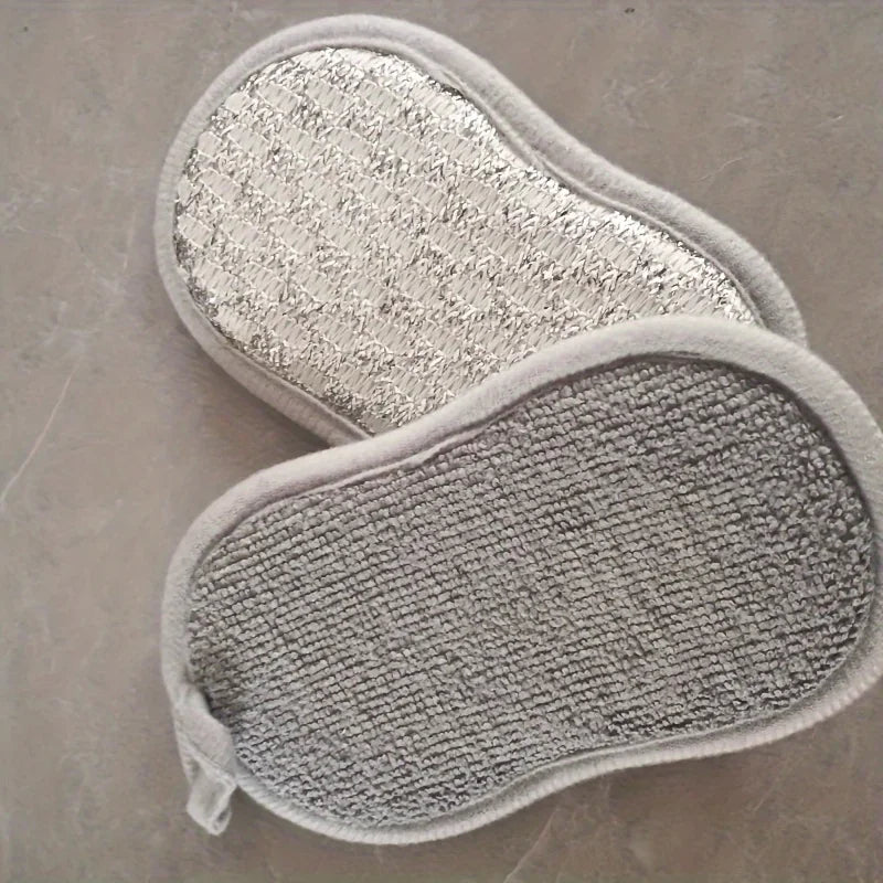 Silver wire sponge block, kitchen multi-functional double-sided dishwashing sponge - reusable and machine washable, Qme