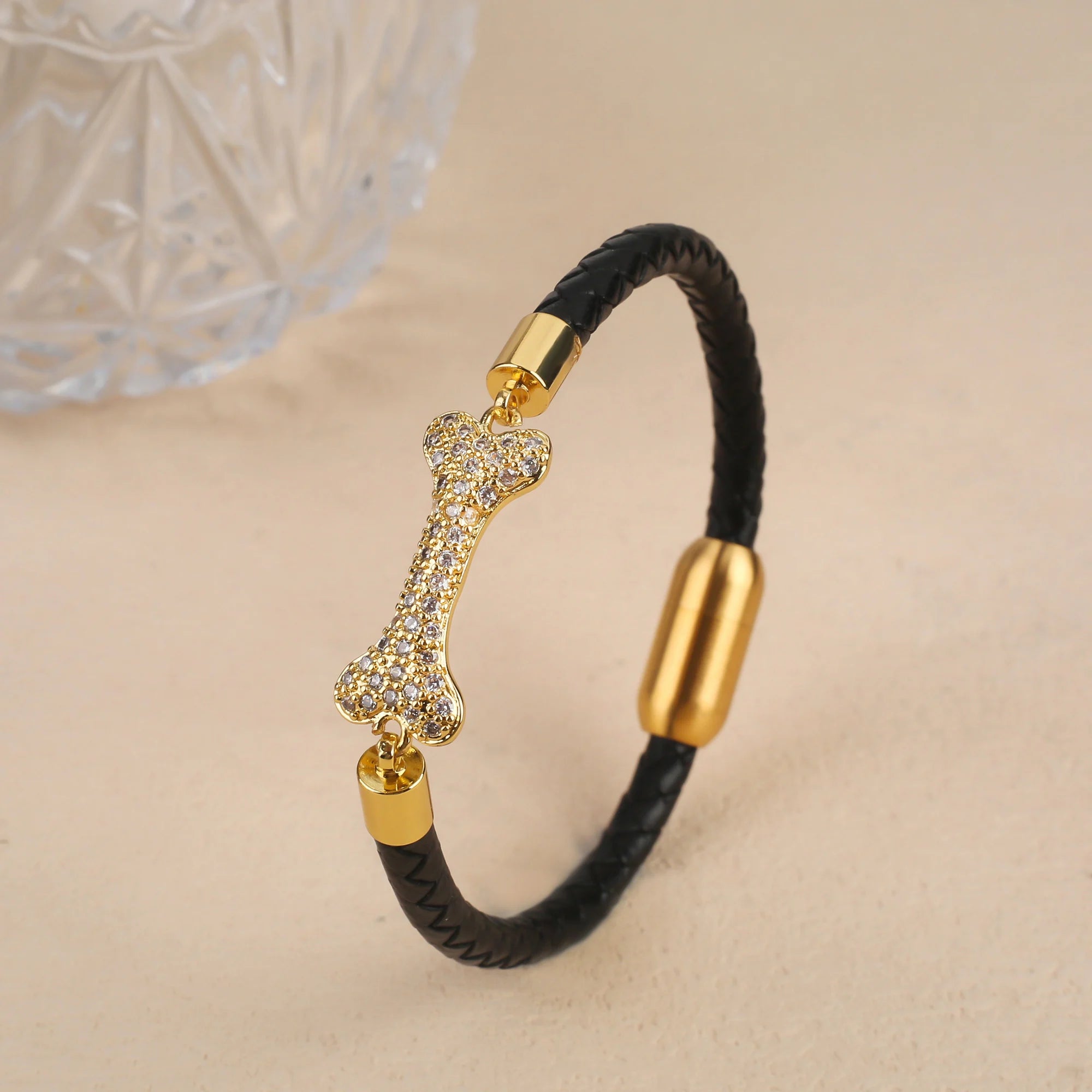 New Domineering Leopard Head Geometric Zircon Bracelet Stainless Steel Magnetic Clasp Bracelet Trendy For Men Women Jewelry Gift Qme C 23cm Black Leather