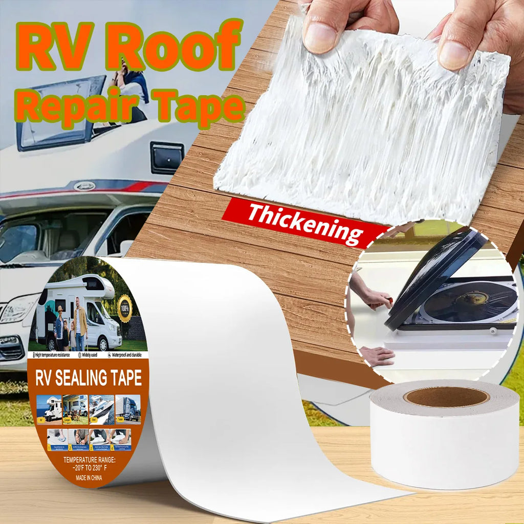 RV Sealant Tape White Waterproof Seal Tape - Weatherproof Sealant Roofing Tape for Roof Repair Camper Trailer Boat Sealing Leak Qme