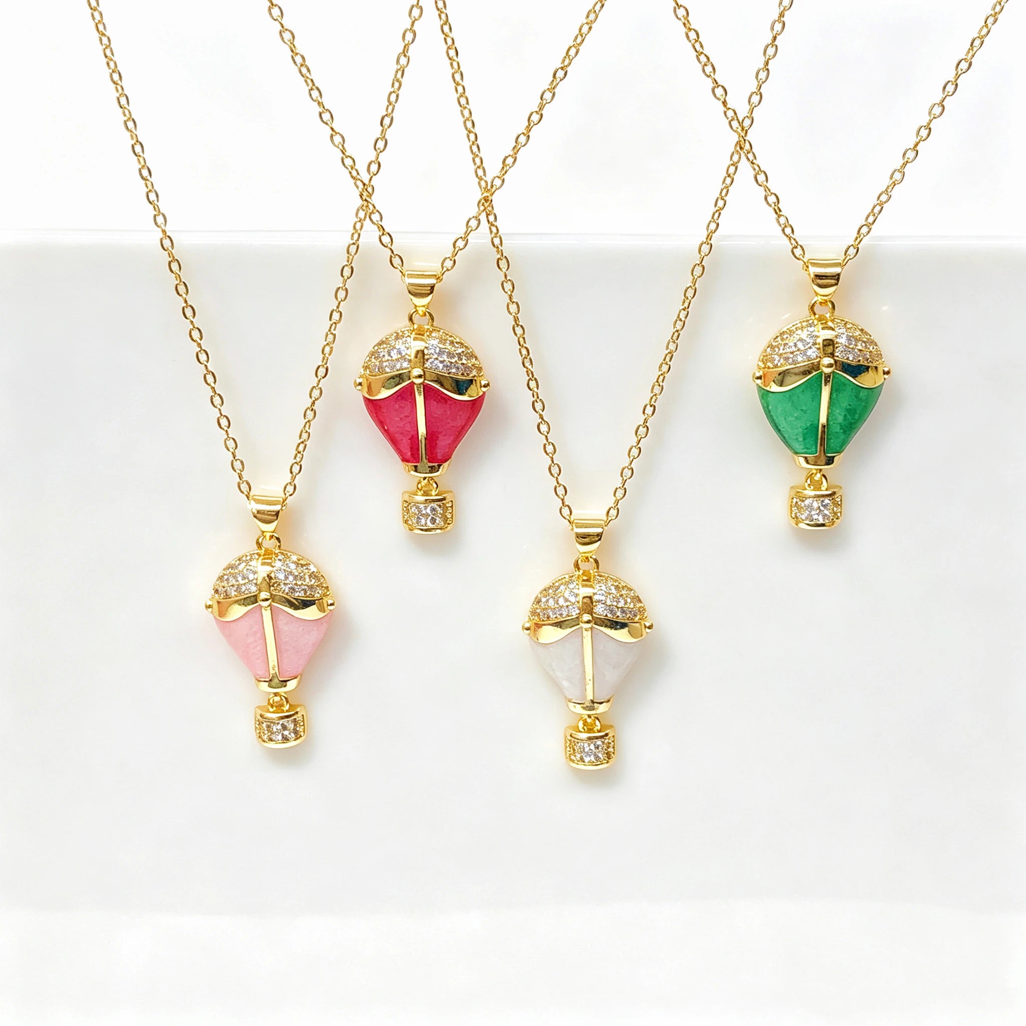 High-Quality Multicolor Enamel Art Hot Air Balloon Zircon Pendant Necklace Cute Fashion Party Jewelry For Women Daily Wear Qme