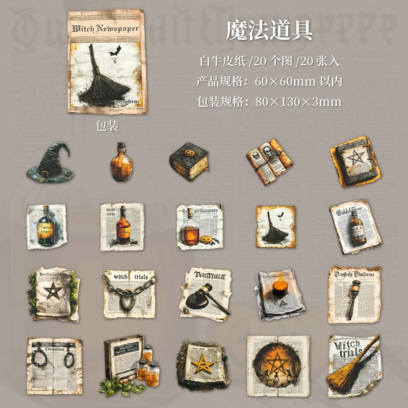 20sheets/bag Witch Newspaper Gothic Theme Stickers for DIY Scrapbooking Phone Case Decoration Birthday Gifts Teaching Rewards Qme 2