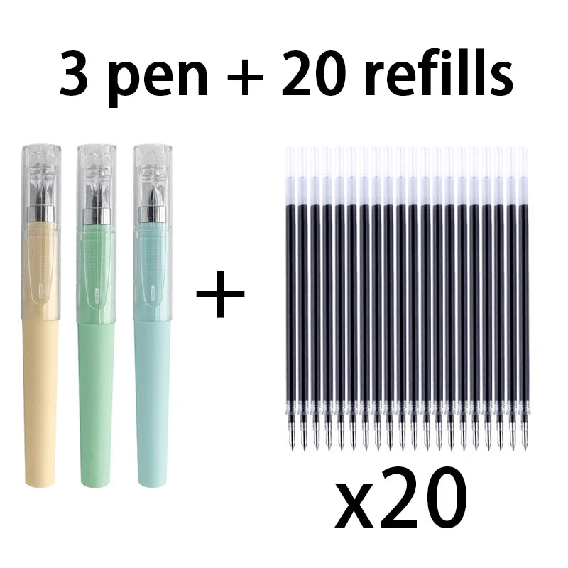 Black 0.5MM Gel Pen refills Set Mini Portable For Business Signature Students Exams Office Stationery Qme 3 Pen 20 refills C