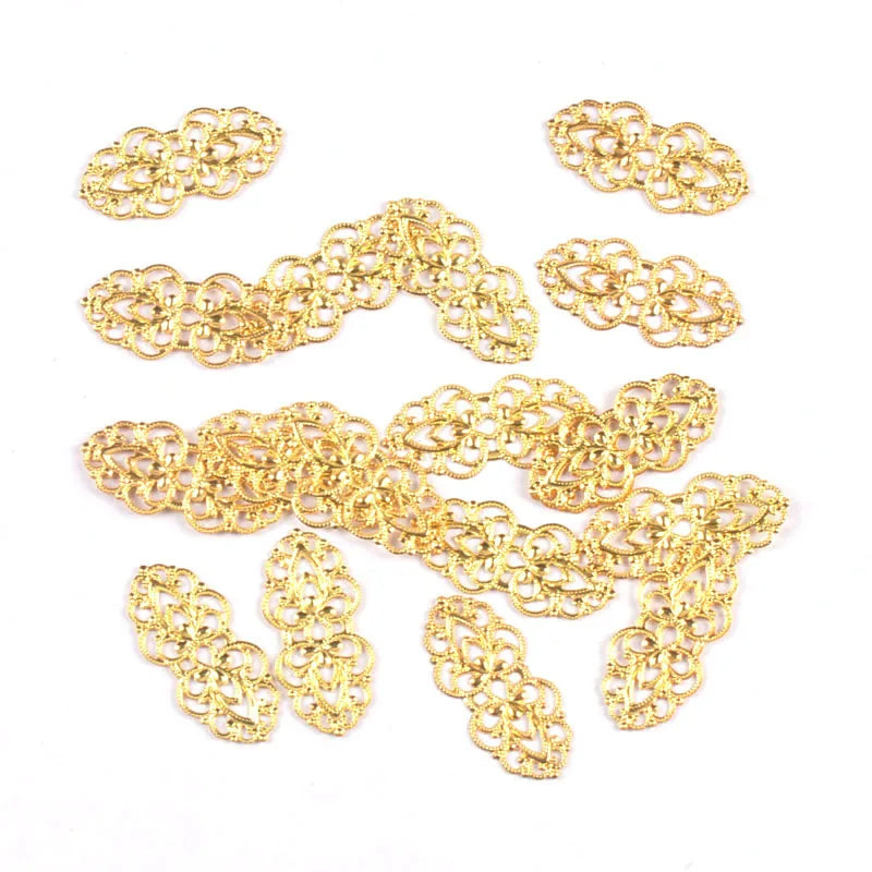 30Pcs Silver/Gold Metal Crafts Filigree Wraps Connectors For Making Jewelry Findings DIY Scrapbook Home Decor Embellishments Qme Default Title