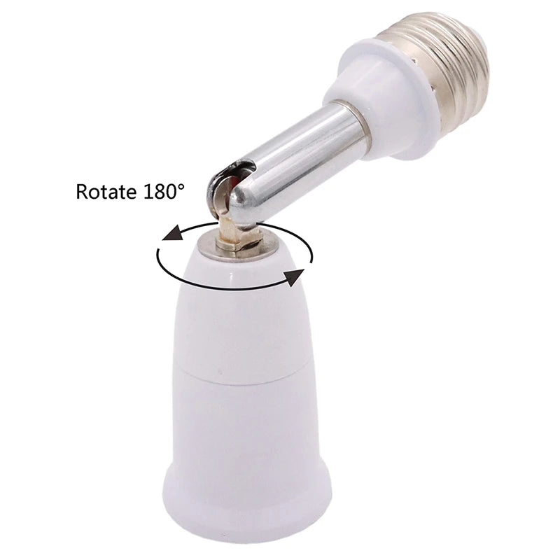 Universal E27 to E27 Lengthened Lamp Base 180 degree Rotation Tube LED Flexible Lamp base Bulb Socket Light Holder Converters. Qme