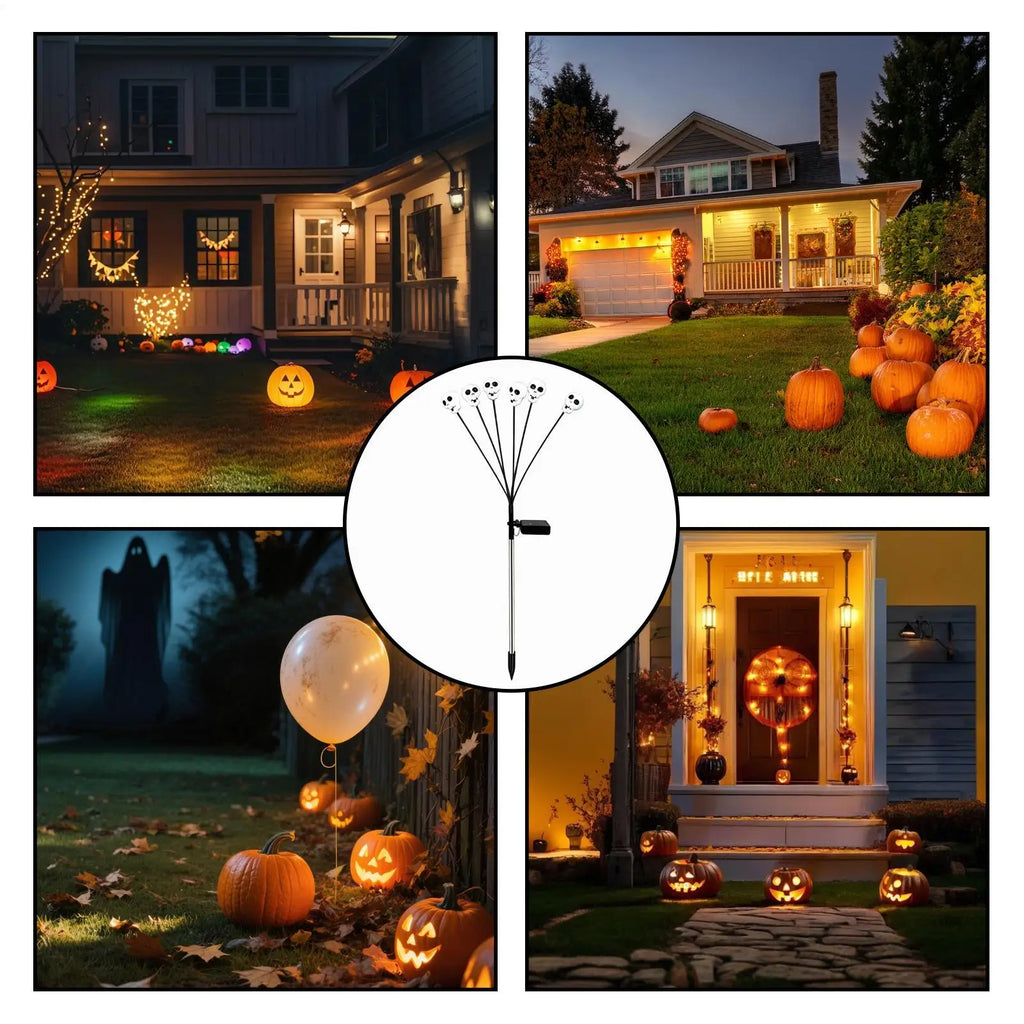 Solar Powered Skull Lights 6 LEDs Waterproof Decorative Stake Lamp Qme