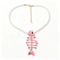 Hand Woven Boho Rope Pendant Necklace Alloy Printed Fish Bone Decor Non-irritating Neck Jewelry for Teen Girls Qme A6