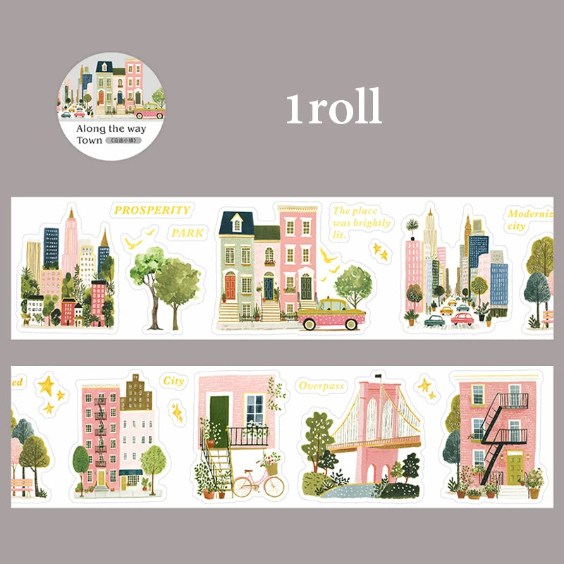 European Town Streetscape Washi Tape & Stickers, Vintage House Pattern, Base Tape for Junk Journal, DIY Collage Supplies Qme A