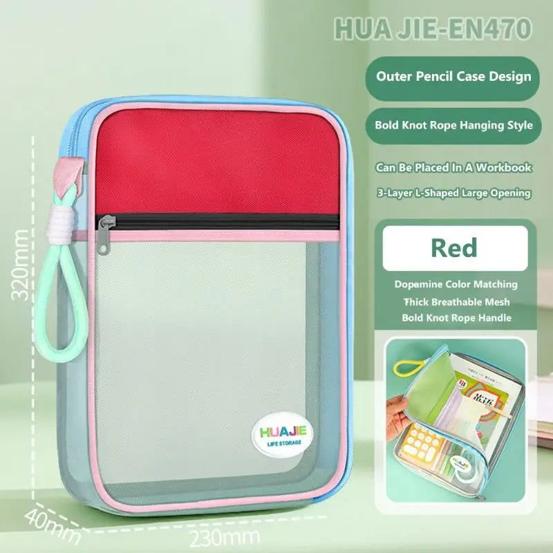 Student Handheld File Bag Dopamine Tote L-shaped Zipper Mesh Folder Qme A3