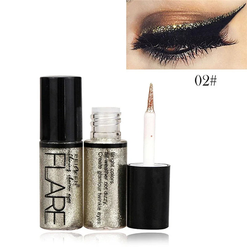 New Professional Shiny Eye Liners Cosmetics for Women Pigment Silver Rose Gold Color Liquid Glitter Eyeliner Cheap Makeup Qme 02