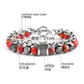 New Cool Fashion Peacock Stone Black Gallstone Metal Bead Bracelet Hip Hop Punk Daily Matching Jewelry Trend Accessories Qme hong 21cm