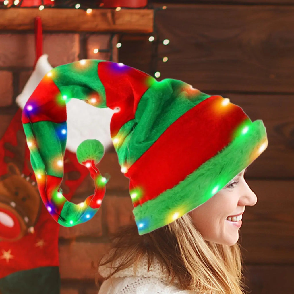 1pc Light Up Santa Hat Santa Hat Christmas Hat Striped Holiday Hat New Year Hat Photo Props Christmas supplies For Kids & Adults Qme