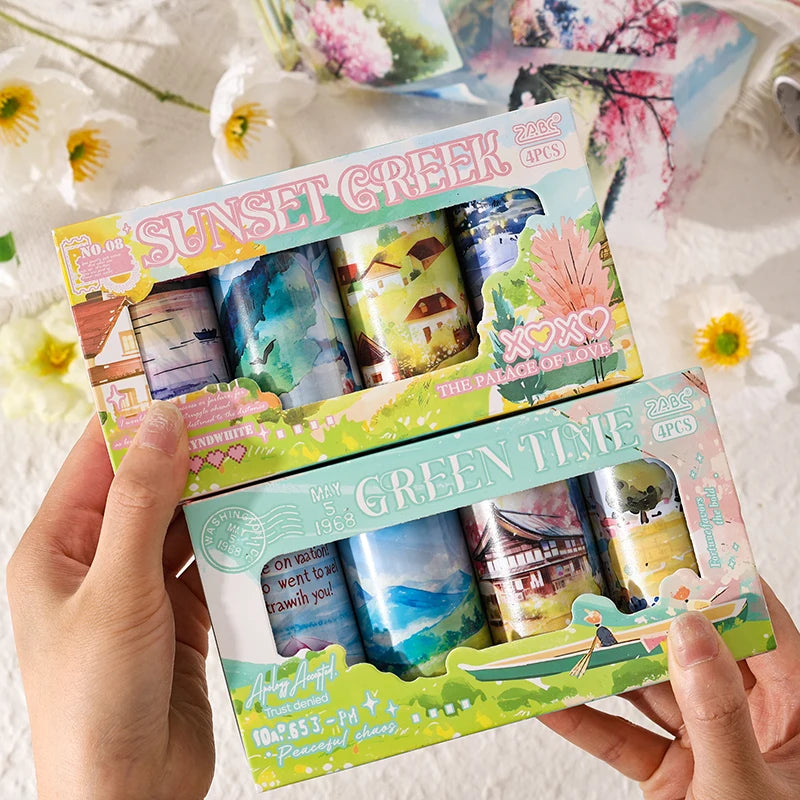 4 Rolls/Box 80mm*2m Big Size Washi Tape Box Set Scrapbooking Supplies DIY Adhesives Diary Collage Album Decor Stationery Tape Qme