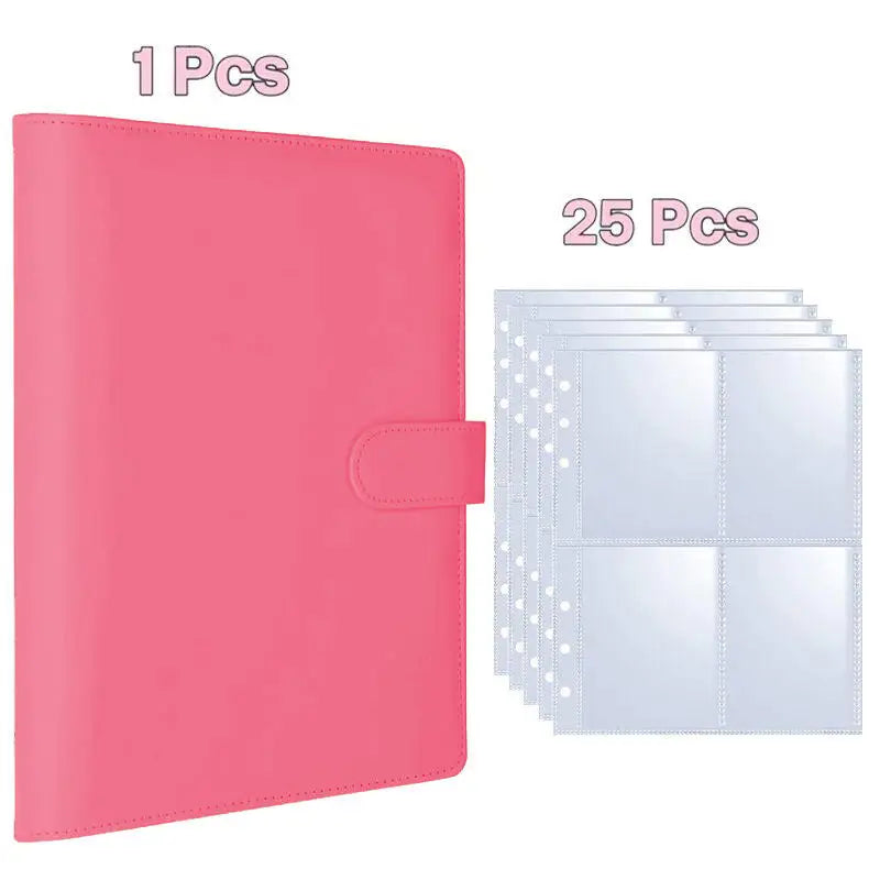 A5 Kpop Photocard Binder 25 Pages 4-Pocket Card Collector Album 200 Qme Rose red