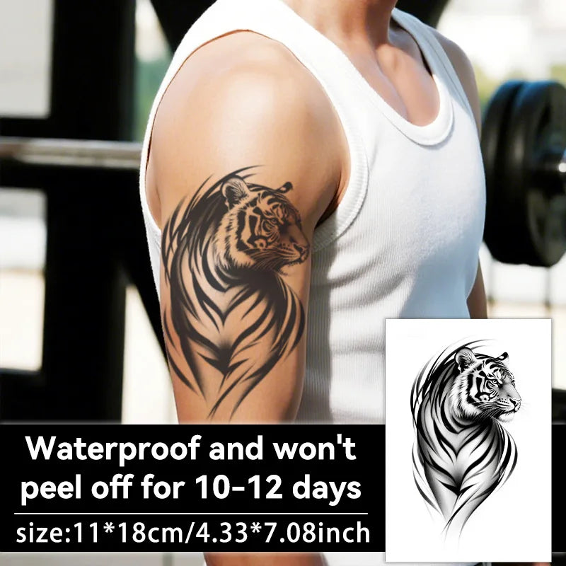 Tattoo Sticker Temporary Tattoo Waterproof Long Lasting Herbal Juice Large Tiger Pattern for Men Women Arm Body Art Qme