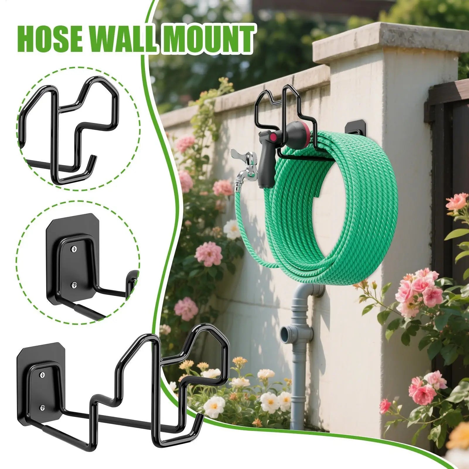 Wall Mount Hose Holder Garden Hose Reel Wall Mount Steel Bracket For Pipe Reel Cord Pool Backyard House Patio Garage Outside Qme