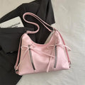 Retro Large Capacity Soft Leather Tote Bag with Knot - Casual Double Shoulder Bag Trendy Sle Women Handbag for Work Qme Pink