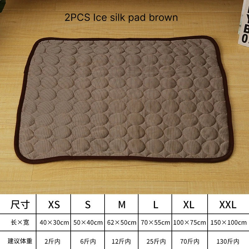 A Cooling Mat Summer Pet Cold Bed Extra Large For Small Big Dogs Pet Accessories Cat Durable Blanket Sofa Cat Ice Pad Blanket Qme Ice silk pad brown M