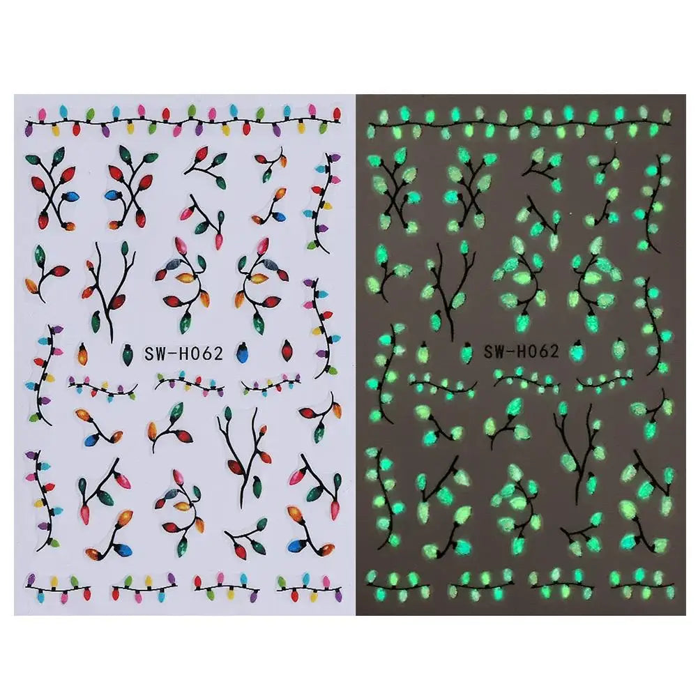 Christmas Nail Art Stickers Decals Luminous Xmas Stars Trees Nail Stickers Glow In Dark Christmas Light Nail Stickers Decoration Qme A China