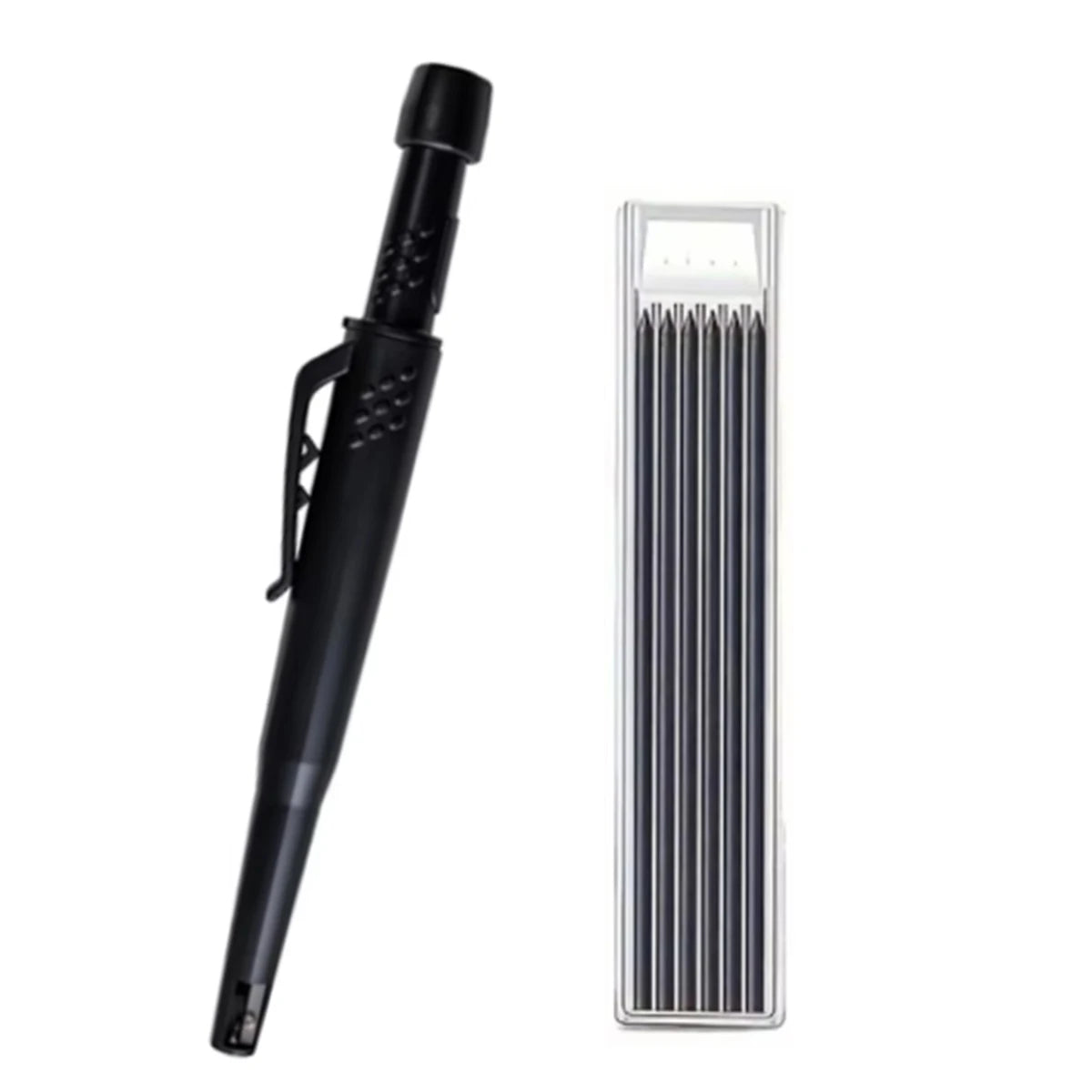 Carpenter Mechanical Pencil With Refills One-piece Design Pen Cap Built-in Sharpener Woodworking Construction Marking Tool Qme 1 pen black Refill A