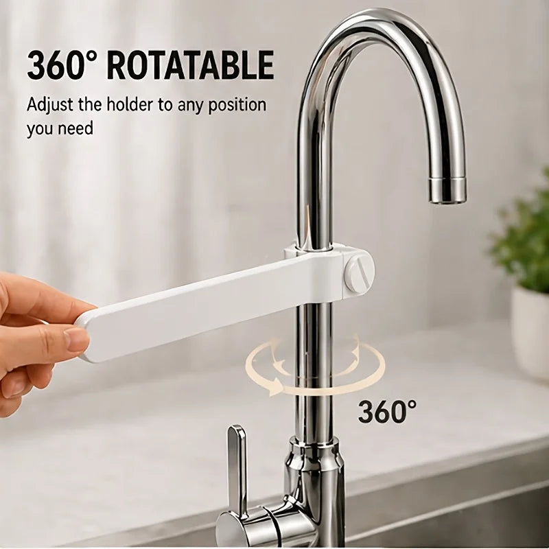 Adjustable Faucet Towel Holder, No-Drill Universal Faucet Mount Rack, Kitchen Sink Dish Cloth Hanger & Drying Organizer Qme