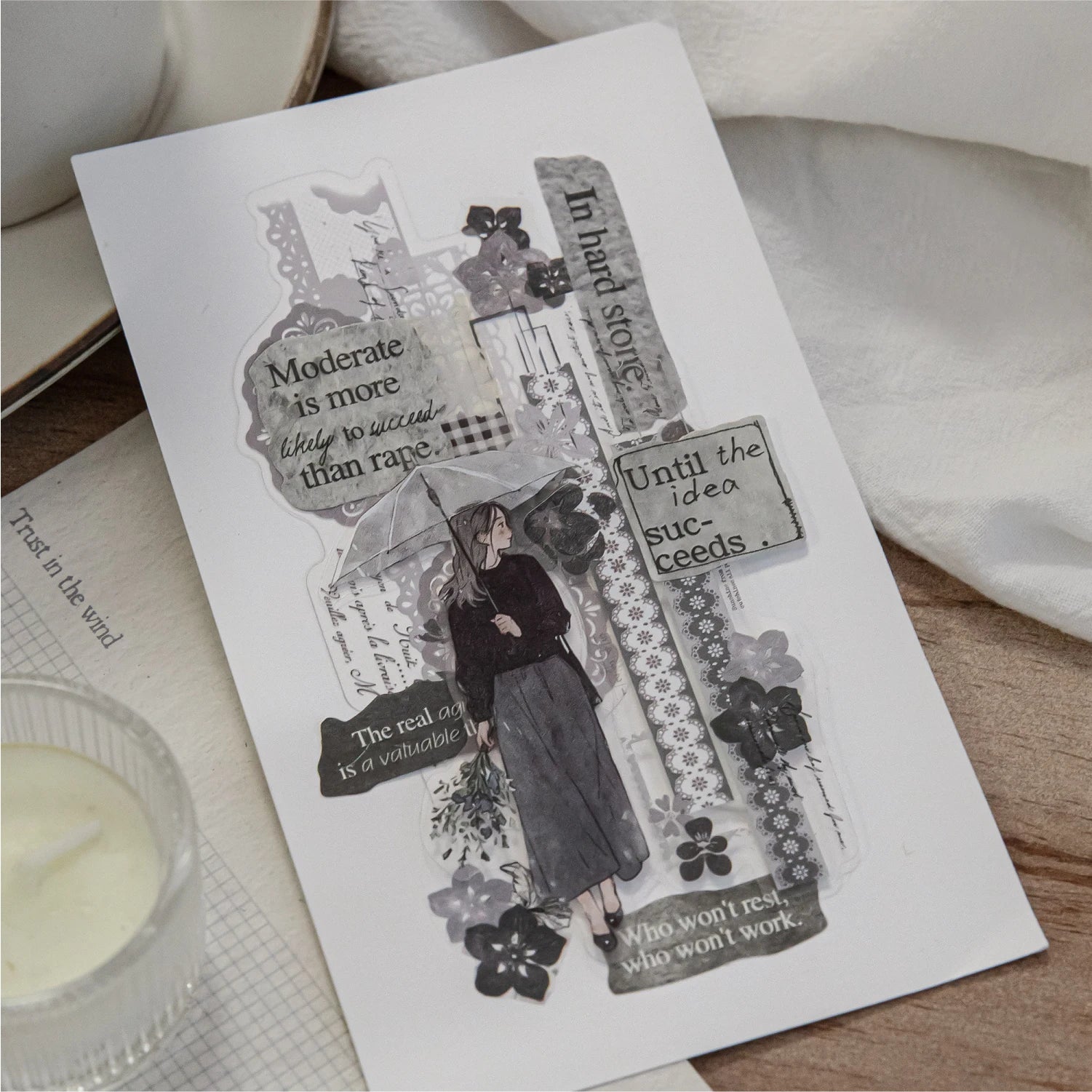 160 Sheets Embossed English Note Paper Stickers for DIY Scrapbook Guitar Mobile Phone Case Notebook Decoration Craft Qme