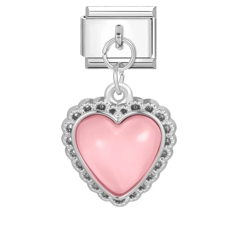 New Original Colored Crystal Turtle Moon Heart Italian Charm Stainless Steel Link Fit 9mm Modular Bracelet DIY Jewelry Wholesale Qme Style 24