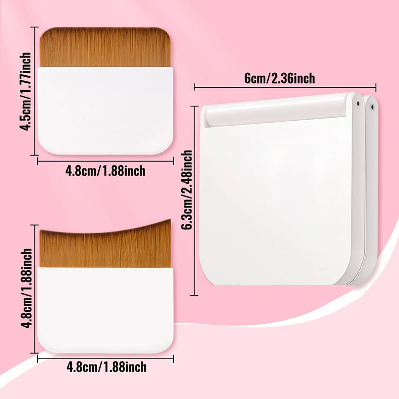 Ultra-thin Compact Foundation Brush Mirror Carry Box Flat-head Qme