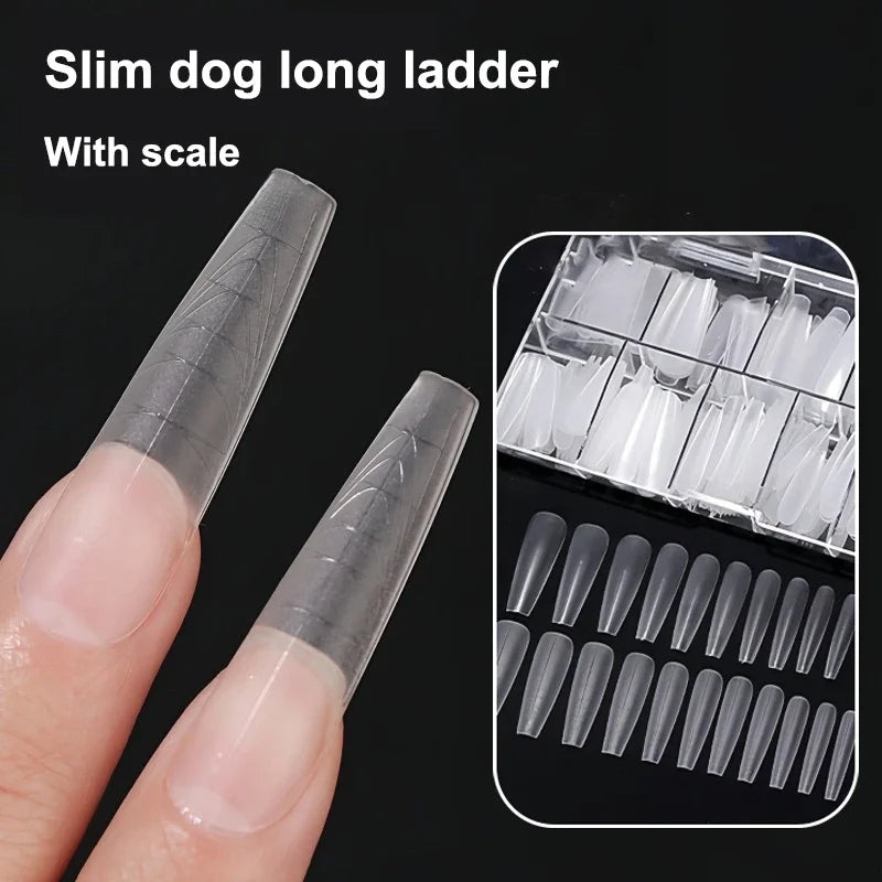 Fake Nails Long Trapezoid Auxiliary Lines Box Acrylic Finger UV Gel Qme