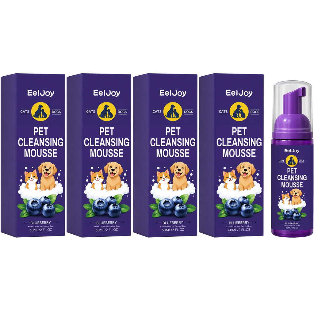Pet Cleansing Mousse Gentle Removing Dirt Soothing Skin Reducing Odors Long Lasting Fragrance Waterless Dog & Cat Shampoo Foam Qme 4 x 60ML Boxed