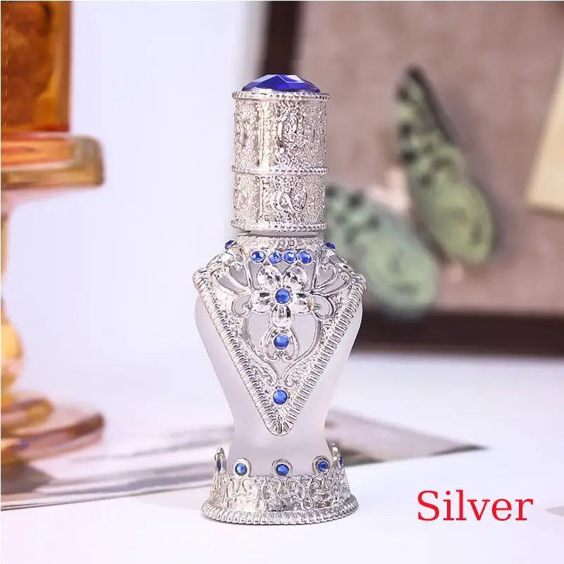 Arabian Antiqued Metal Essential Oil Bottles Refillable Perfume Qme Silver