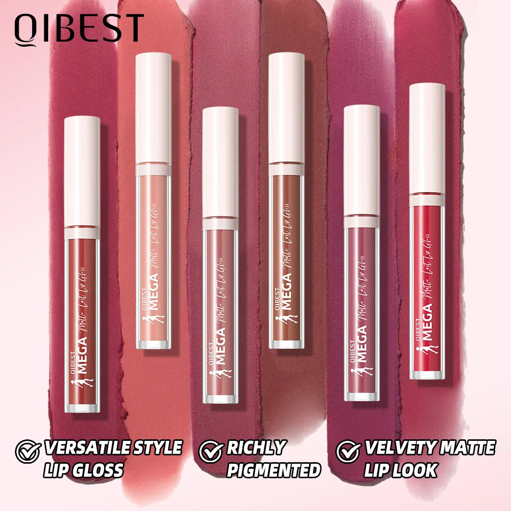 QIBEST New 24 Colors Matte Liquid Lipstick Long lasting Nude Brown Purple Lip tint Non-Stick Sexy Red Lipgloss Waterproof Makeup Qme