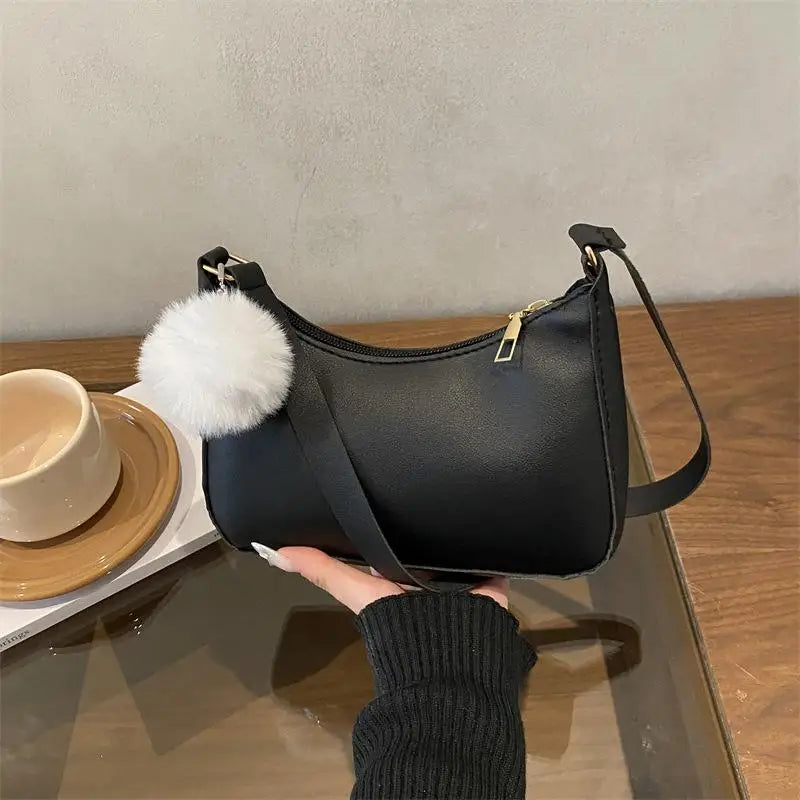 1Pcs Trendy And Simple Solid Color New Small Square Bag High Quality Fashion Single Shoulder Armpit Bag With Hairball Qme size1 B
