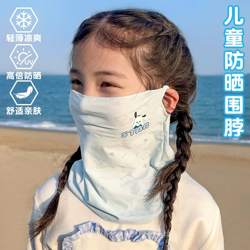 Melody Kuromi Sun Protection Face Mask Lightweight, Breathable Ice-Silk Sun Protection Mask for Students UV-Protective Mask Qme 3