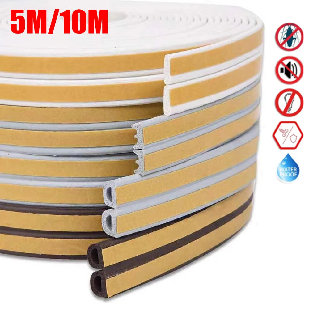 5M/10M Door Window Seal Strip DIEP Self-adhesive Acoustic Foam Sealing Strip Tape Insulation Windproof Rubber Weatherstrip Qme