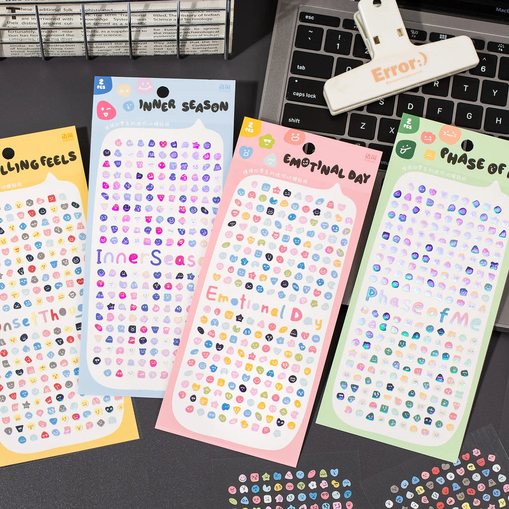 8 Sheets/4 Pack Cute Mini Emotion Emoji Stickers, Nail Stickers for DIY Scrapbooking, Photo Frame Collage Material Decoration Qme
