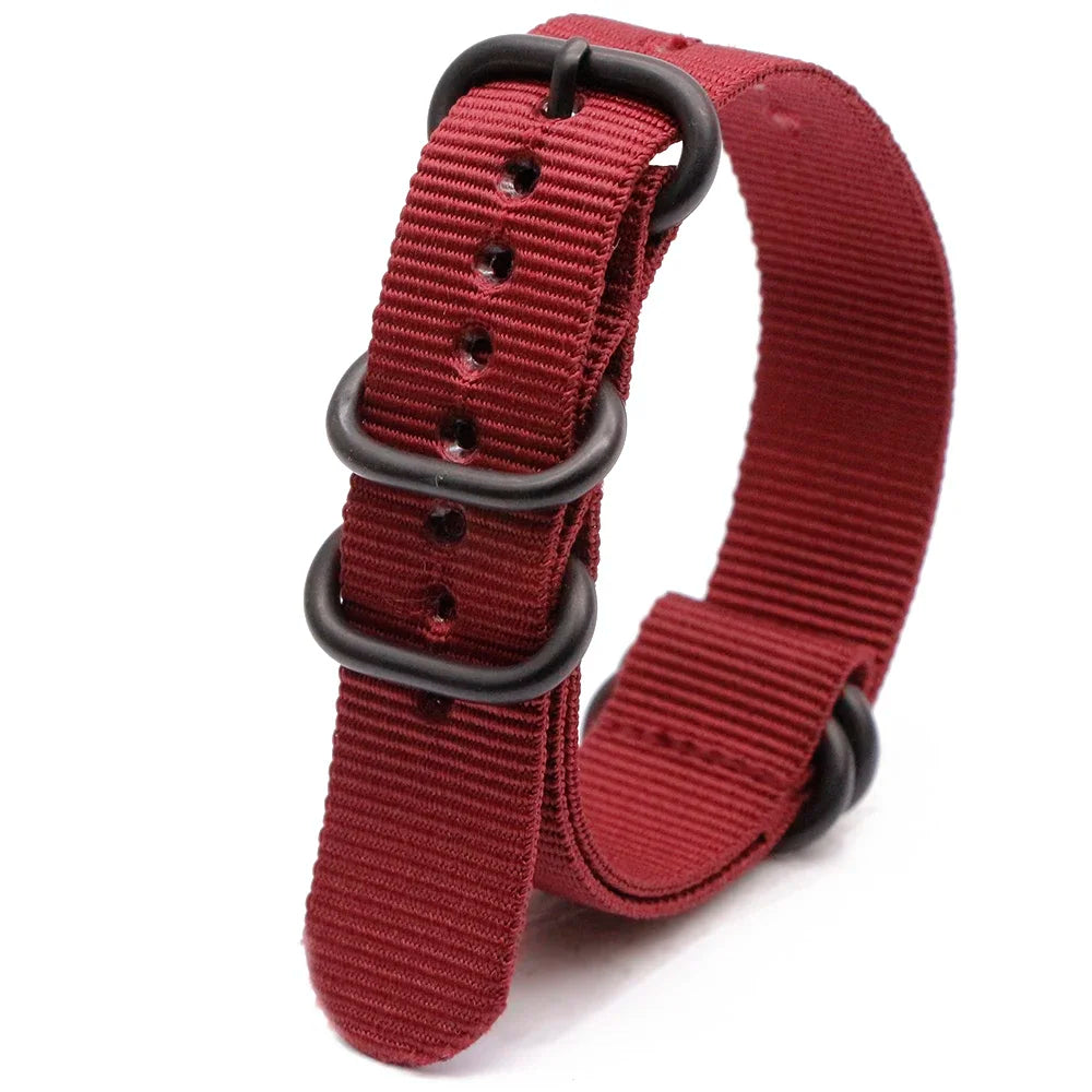 Black Ring Buckle Army Sports Nylon Watch Band Wrist Strap