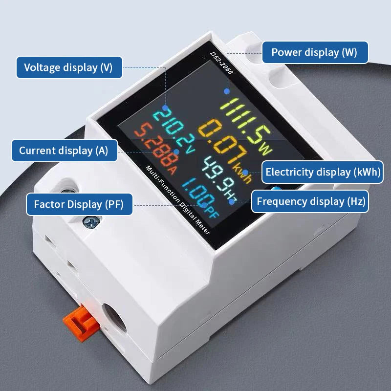 6IN1 Din Rail AC Monitor 110V 220V 380V 100A Voltage Current Power Factor Active KWH Electric Energy Frequency Meter. Qme