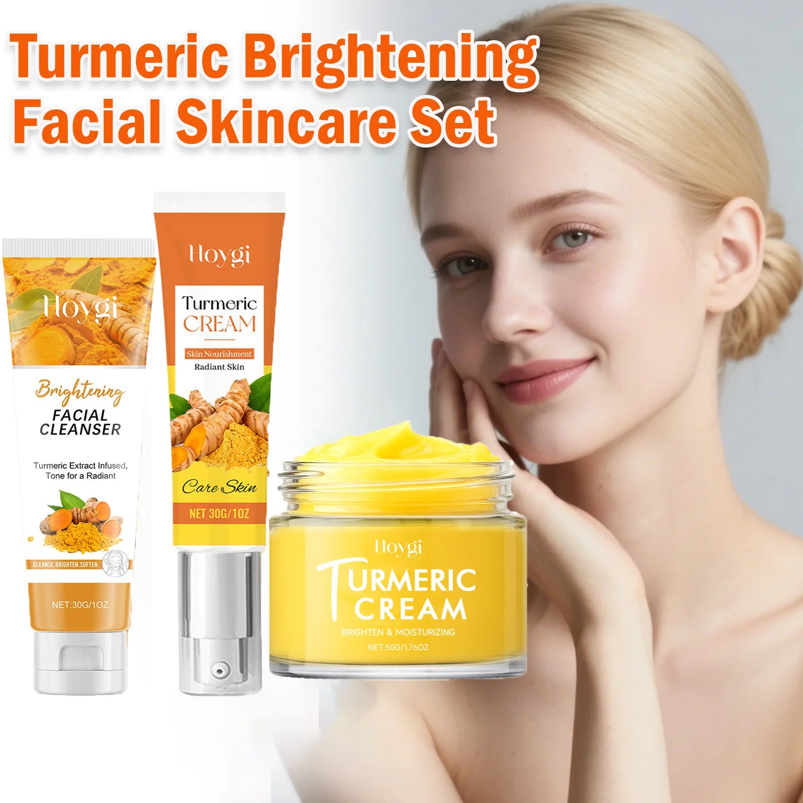 Turmeric Brightening Skincare Set Turmeric Cream & Facial Cleanser Reduces Dullness Moisturizing Soothing Anti-Wrinkle Skin Care Qme