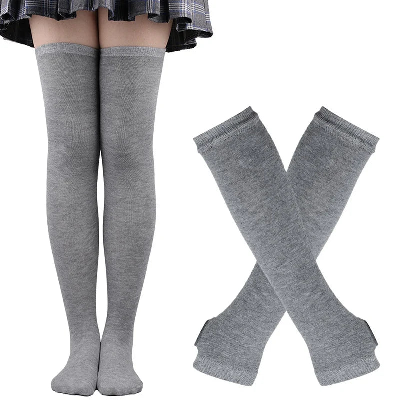 Women Girls Over Knee Long Stripe Thigh Cotton Gothic Lolita Socks Qme