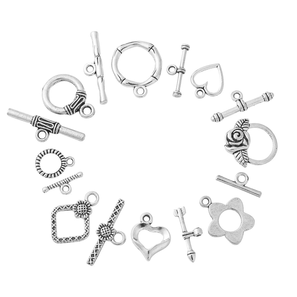 80 Set 8 Styles Tibetan Style Toggle Clasps Vintage OT End Clasps Closure Antique Silver Clasps for Jewelry Making Crafting Qme