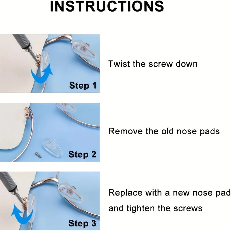 10pcs Soft Silicone Nose Pads For Glasses With Screwdriver-Non-Slip Nose Pad Replacement,Eyeglass Repair Tool For Loose Frames Qme