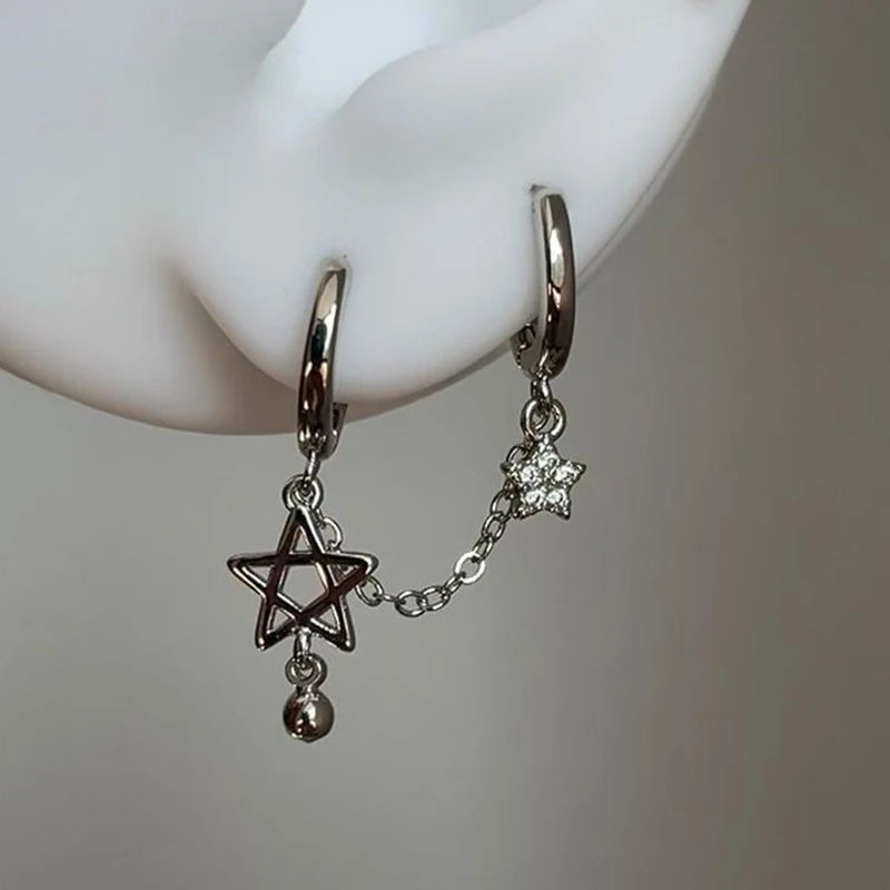 Silver Star Chain Ear Bone Nail Y2K Fashion Hottie Earrings Women Qme