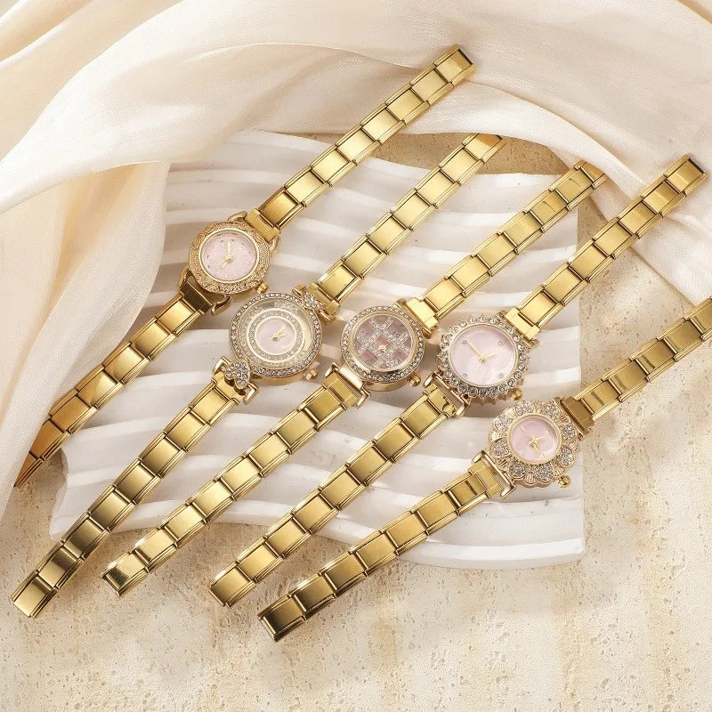 New High Quality Italian Charm Shiny Round Elastic Watch Fit 9mm Width Bracelets Bangle for Party Birthday Daily DIY Making Gift Qme