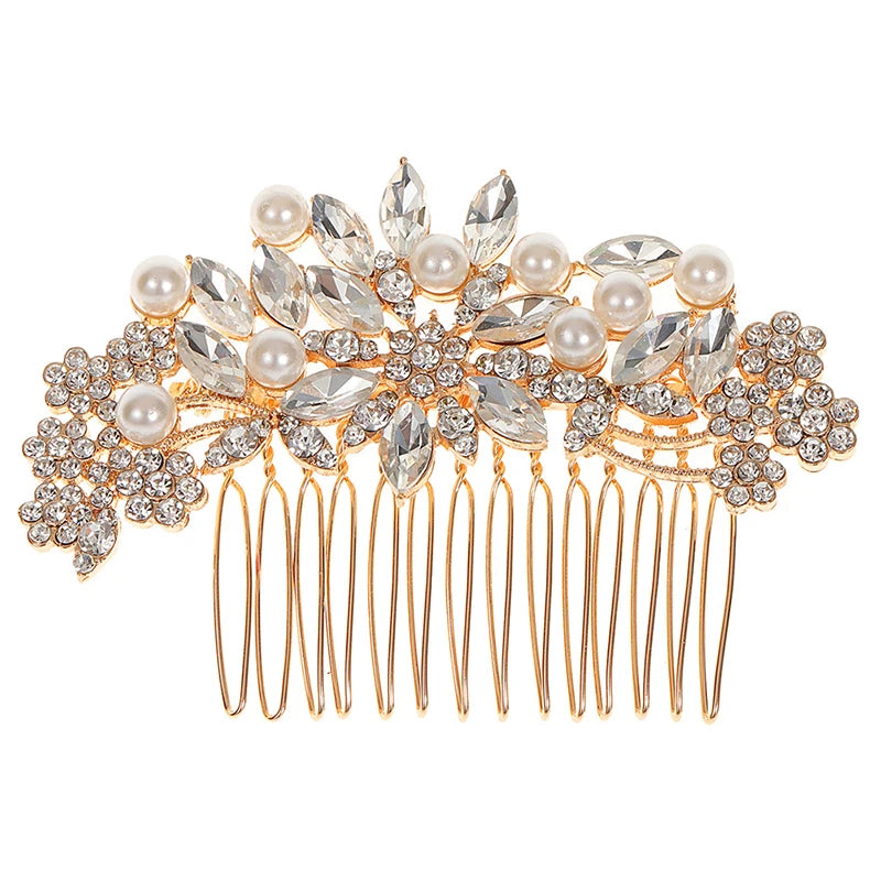 Rhinestone Pearl Bride Wedding Hair Comb Side Bridal Clips Qme Gold