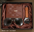 Cross border 2025 hot selling GENEVA fake three eye personalized belt watch wallet sunglasses 3pcs gift box set Qme Boxes not included